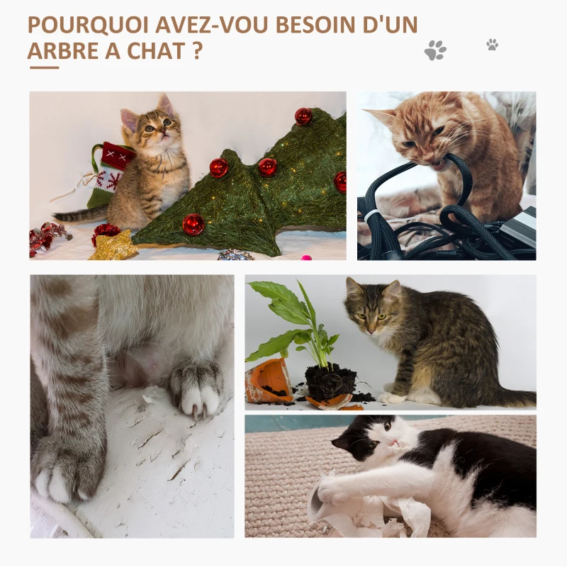 PawHut Arbre à chat en cercle avec griffoir en jute et jouet de souris coussin en peluche doux en panneaux de particules 40 x 30 x 56 cm kaki beige café