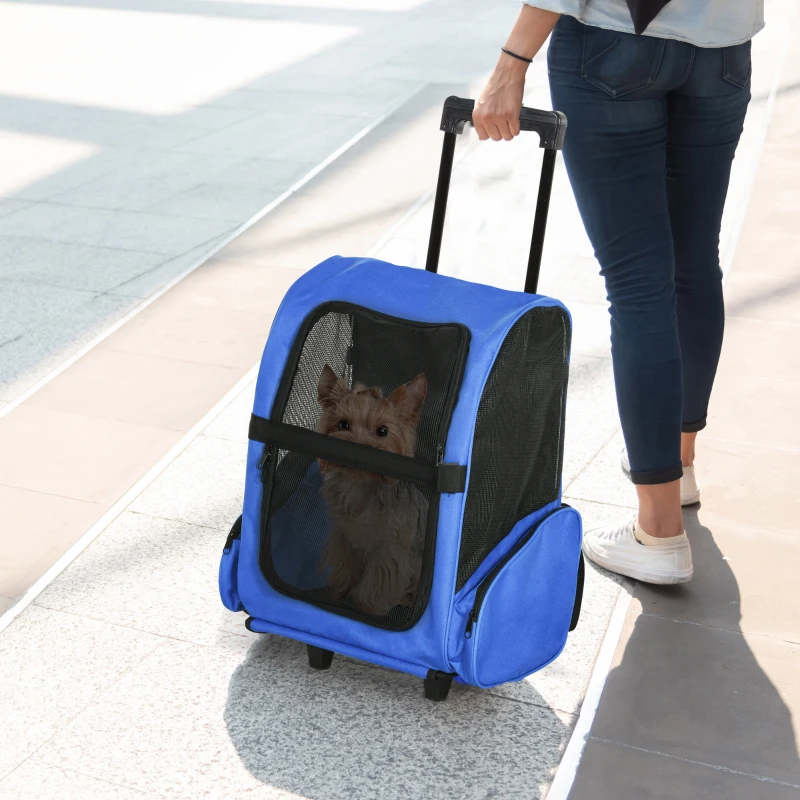 Pawhut Hundetransporttasche, Haustierrucksack, 2-in-1-Design, ausziehbarer Griff, Seitentaschen, Blau, 42 x 25 x 55cm