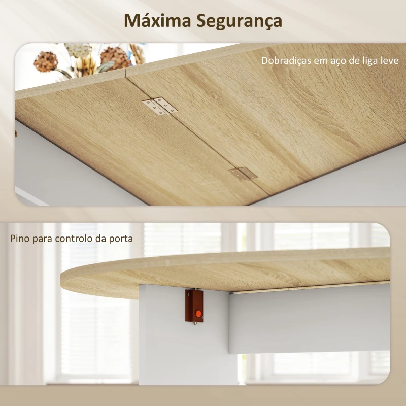 HOMCOM Mesa de Cozinha Dobrável Mesa de Jantar Dobrável Ovalada com Laterais Abatíveis Estilo Moderno 163x80x75 cm Madeira