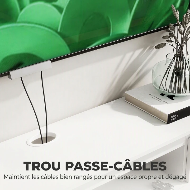 HOMCOM Meuble TV Suspendu Flottant 120 cm avec Éclairage LED et Prises, Meuble Télé pour Téléviseur 65 Pouces, Blanc