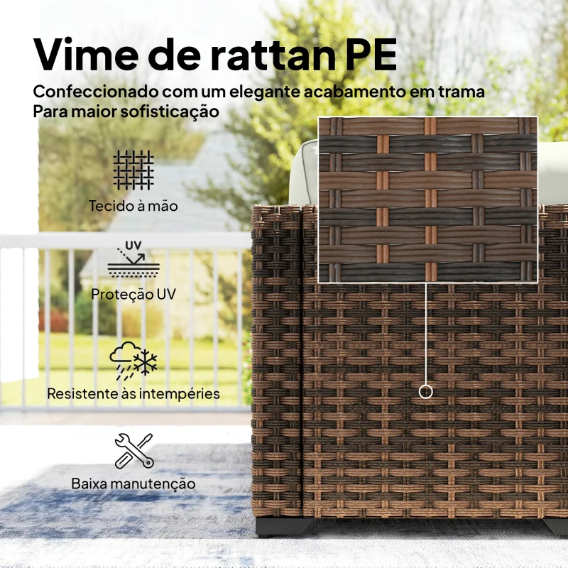 Outsunny Conjunto de Jardim Exterior em Rattan de 6 Peças com Cadeira de Canto, 2 Cadeiras sem Braços, Apoio para Pés e Mesa Castanha