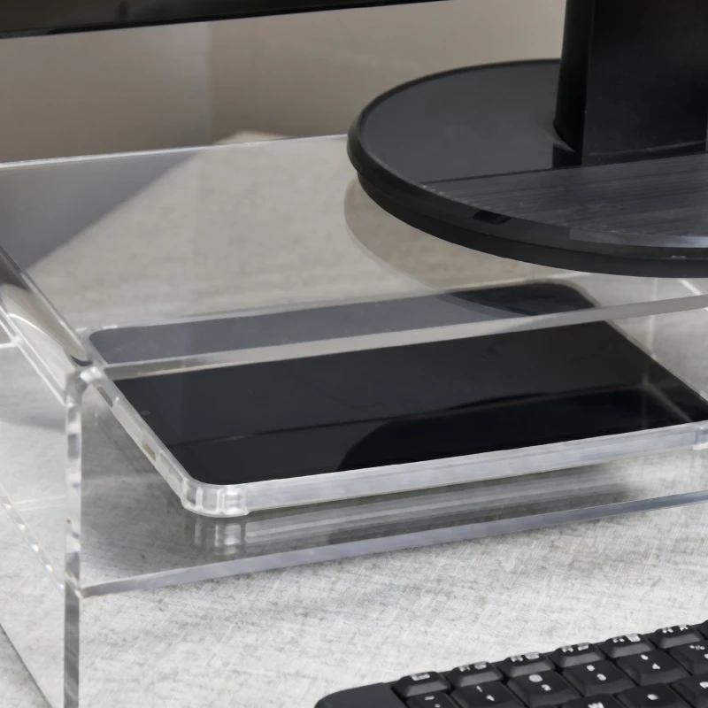HOMCOM Suport Monitor PC max 24" cu 2 Rafturi Deschise, din Acril Transparent, 50.8x19x12 cm