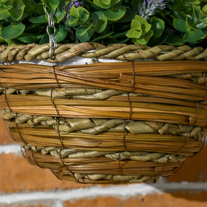 Outsunny Set 2 Plante Artificiale de Lavandă cu Ghiveci și Agățătoare, din PE și Ratan, Ø25x34 cm, Verde și Violet(m-9)