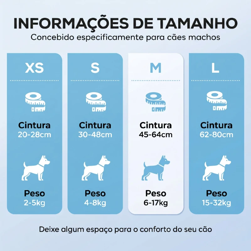 PawHut Fraldas Descartáveis para Cães Machos 48 Unidades Super Absorventes Antifugas para Cães Tamanho M