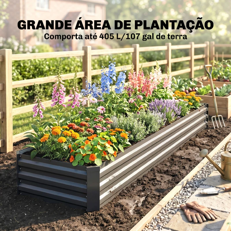 Outsunny Floreira Exterior Grande Retangular em Aço Galvanizadocom Base Aberta 240x60x30 cm Cinzento Escuro