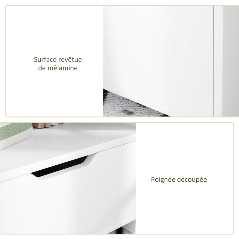 HOMCOM Table de chevet table de nuit avec tiroir, niche et étagères de rangement effet bois 45 x 35 x 73 cm blanc