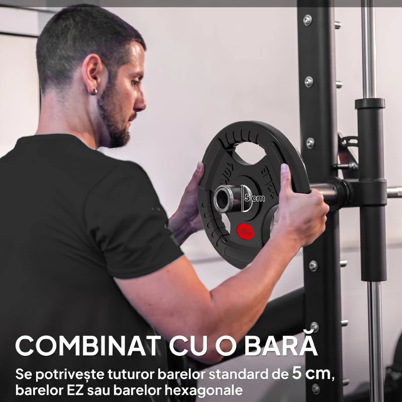 SPORTNOW Set Discuri Greutăți 2 x 10 kg cu Orificiu de 5 cm și 3 Mânere, Oțel cu Acoperire din Plastic, Negru