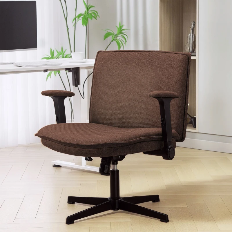 HOMCOM Cadeira de Escritório com Apoios de Braço Rebatíveis Assento  Altura Ajustável  Função Basculante 76x70x85-97 cm Castanho
