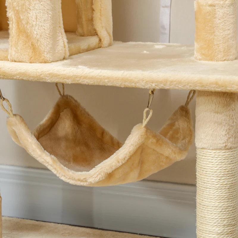 PawHut Árbol Rascador para Gatos Grande 70x40x152 cm Torre para Gatos con Múltiples Plataformas Cueva Hamaca Postes Beige