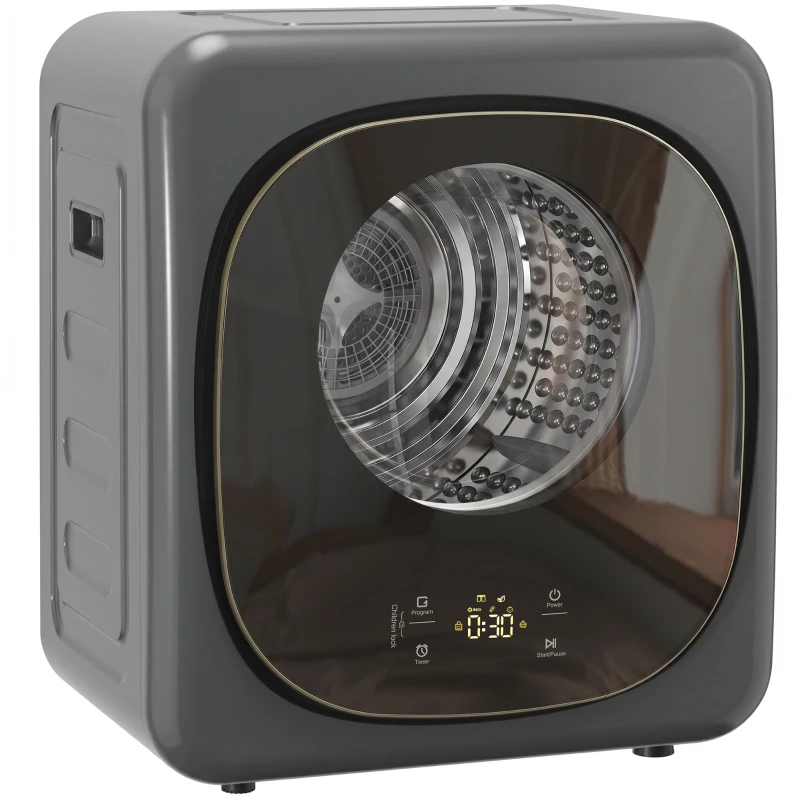 HOMCOM 4 kg Wäschetrockner, kompaktes Design, 5 Modi, Timer, Grau+Schwarz