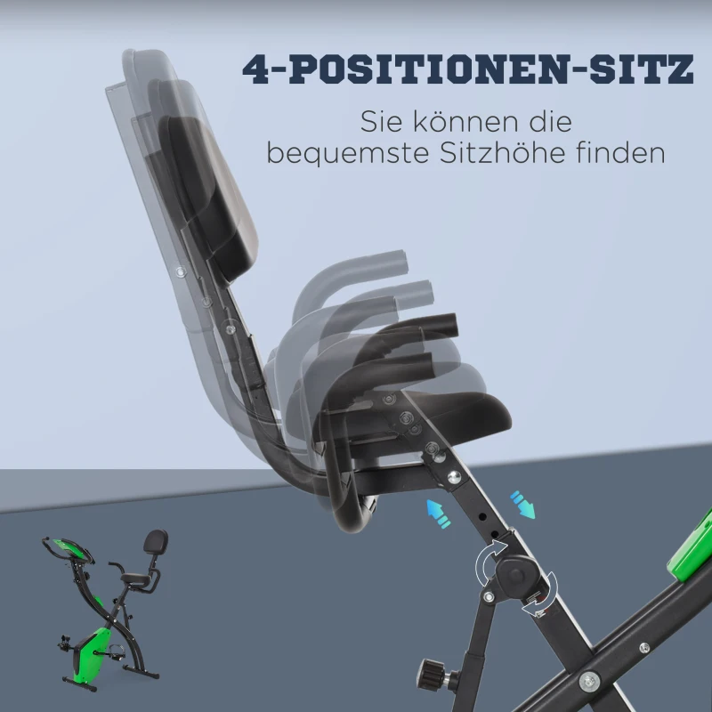 HOMCOM 2-in-1 Klappbarer Heimtrainer, 8 Stufen einstellbarer Magnetwiderstand, Fitnessrad mit Herzfrequenzsensor, Armstrecker, LCD-Bildschirm, 2,5 kg Schwungrad, grün