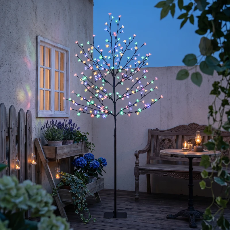 HOMCOM Arbre lumineux 180cm Cerisier Artificiel Lumineux  200 LED et 20 Branches Flexibles, Décoration Intérieure et Extérieure