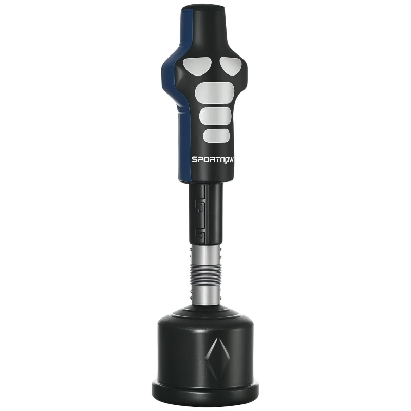 SPORTNOW Boxdummy, freistehend, höhenverstellbar, schwerer Standfuß, Kunstleder, schwarz+grau+blau, 55 x 55 x 178-207 cm