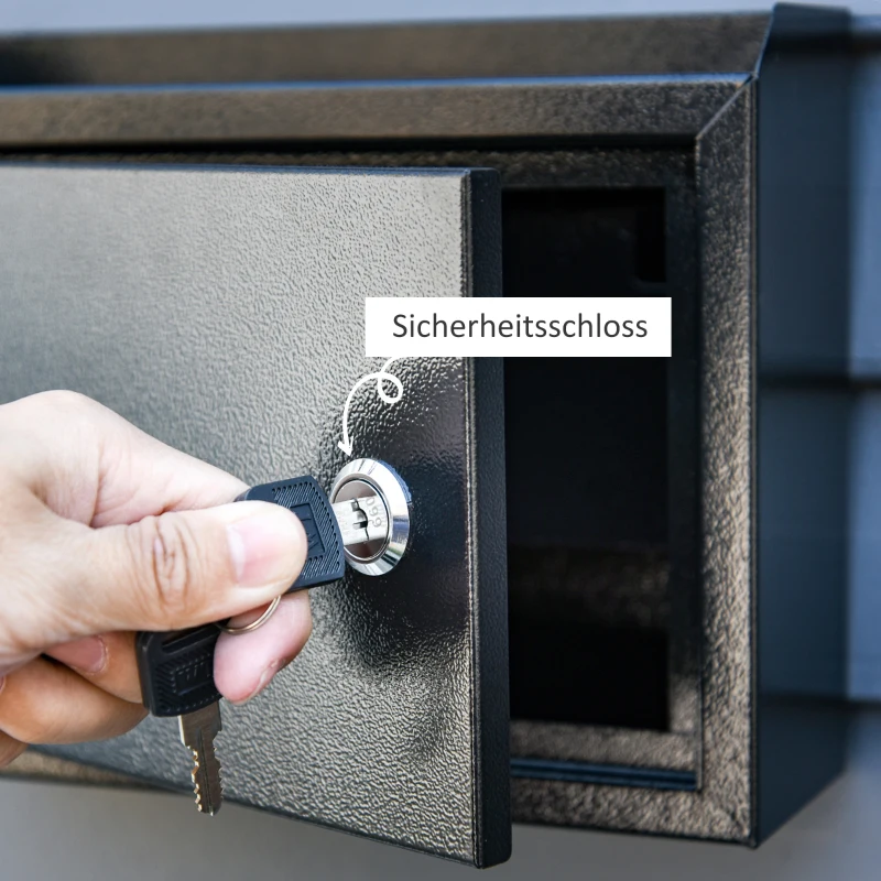 HOMCOM Briefkasten Wandbriefkasten Postkasten abschließbar mit Kassenschublade Funktion inkl. 2 Schlüssel Stahl Schwarz 25 x 7,7 x 18,5 cm