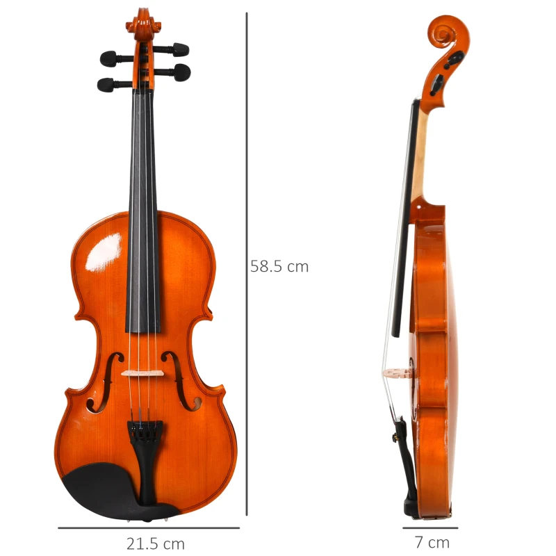 HOMCOM Violino 4/4 per Adulti con Accessori Inclusi (Custodia, Archetto, Corde, Ponticello, Accordatore) 58.5 x 21.5 x 7cm