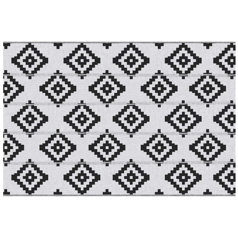 Covor de Exterior Outsunny pentru Balcon și Terasă Reversibil cu Motiv Geometric, 2.74x1.82 m, Negru și Alb