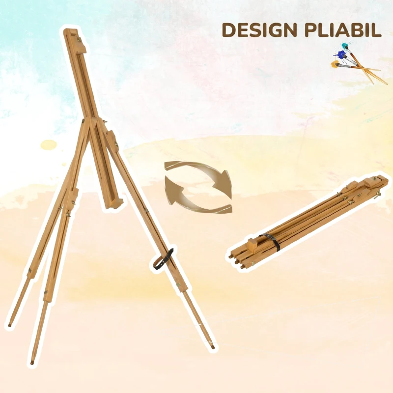 Vinsetto Sevalet pentru Pictura Pliabil din Lemn de Fag cu Inaltime si Inclinare Reglabile, 93x84x183 cm, Lemn natur