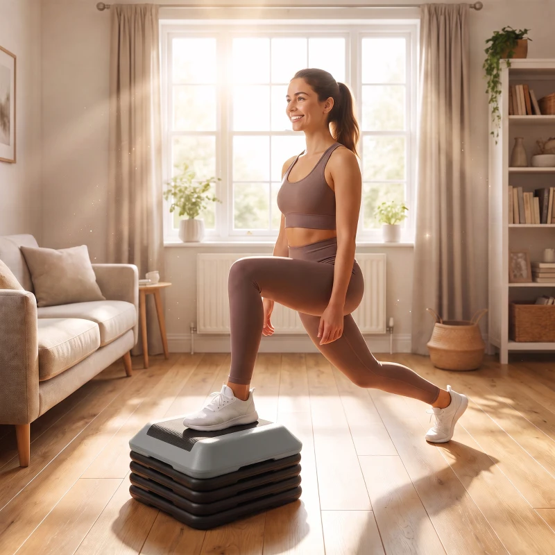 SPORTNOW Steppbrett höhenverstellbar Fitness Aerobic Stepper mit 5 Stufen 10-30 cm, Anti-Rutsch-Matte, Rutschfest kompaktes Step Bench bis 150 kg für Zuhause Fitnessstudio Büro Grau