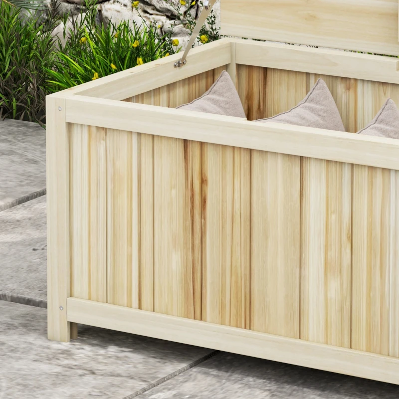 Outsunny Baú de Armazenamento Exterior em Madeira 172 L com Tampa Articulada Resistente às Intempéries para Jardim Madeira
