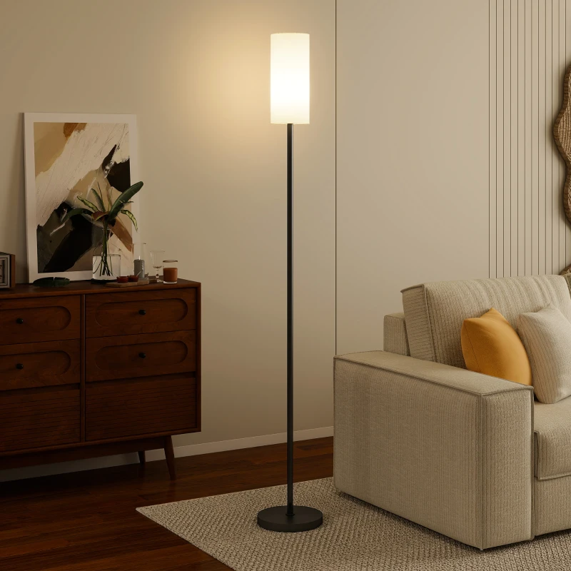 HOMCOM Stehlampe, Schirm in Leinenoptik, Metallstange, Fußschalter, Weiß