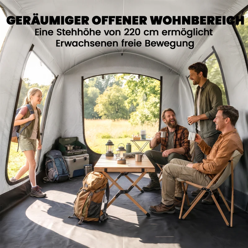 Outsunny Aufblasbares Zelt 2-4 Personen Schneller Aufbau Outdoor Zelt für Camping mit Luftpumpe Mesh Fenster Heringen Vordach