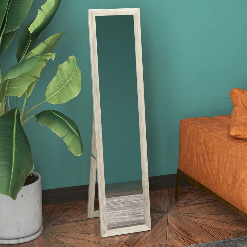 HOMCOM Espelho de Pé 37x155 cm Espelho de Corpo Inteiro Espelho de Parede Retangular com Estrutura de Madeira Cinza