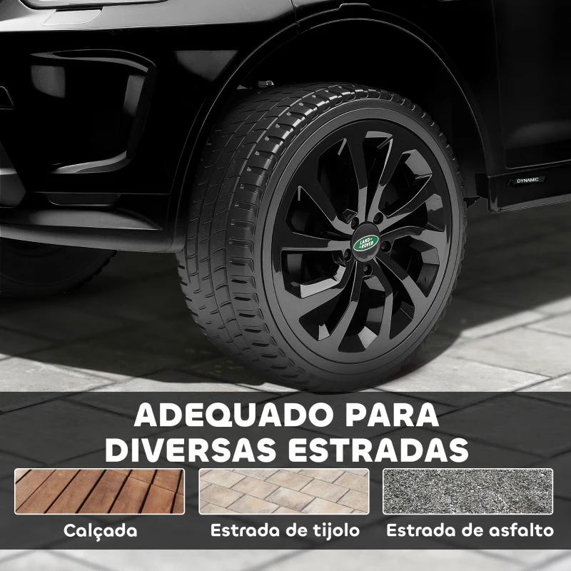 AIYAPLAY Carro Elétrico para Crianças com Licença Land Rover Discovery Sport Bateria 12V Faróis Buzina e Música 106x65,5x51 cm Preto