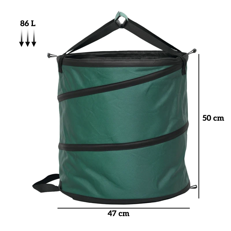 Outsunny Conjunto de 4 Sacos para Resíduos de Jardim 86L com Pegas Tampa com Fecho e Desenho Pop-Up Dobráveis e Reutilizáveis Ø47x50 cm Verde