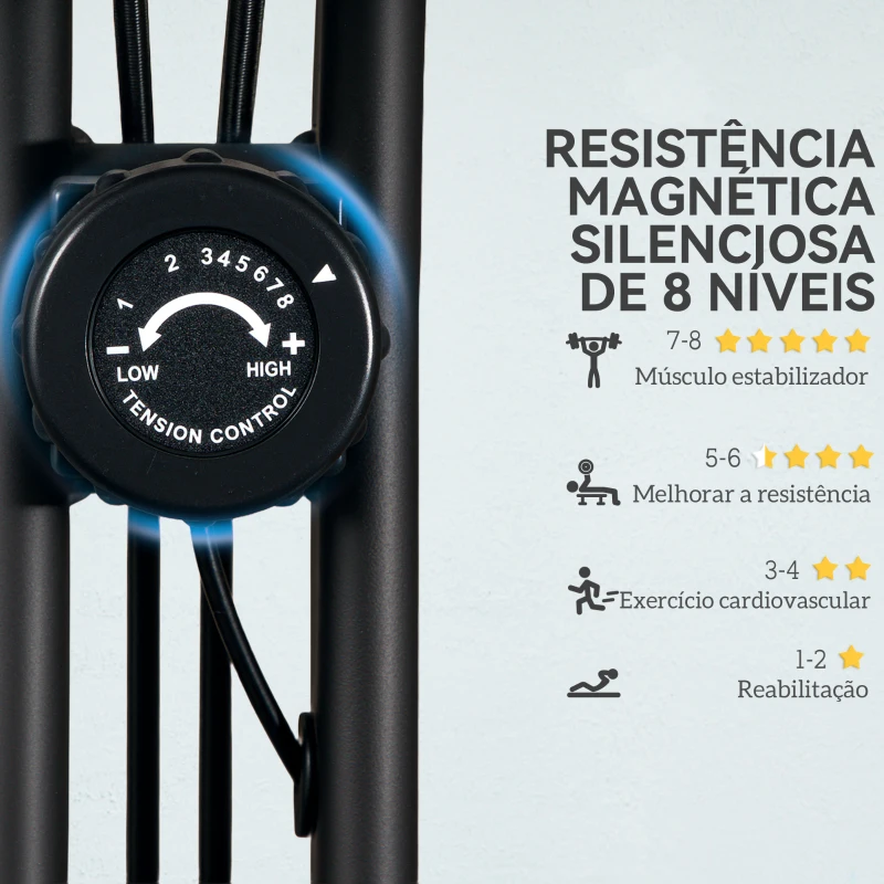 SPORTNOW Bicicleta Estática Dobrável com Resistência Magnética de 8 Níveis Encosto Volante Ecrã LCD e Banda de Resistência 43x97x109 cm Preto