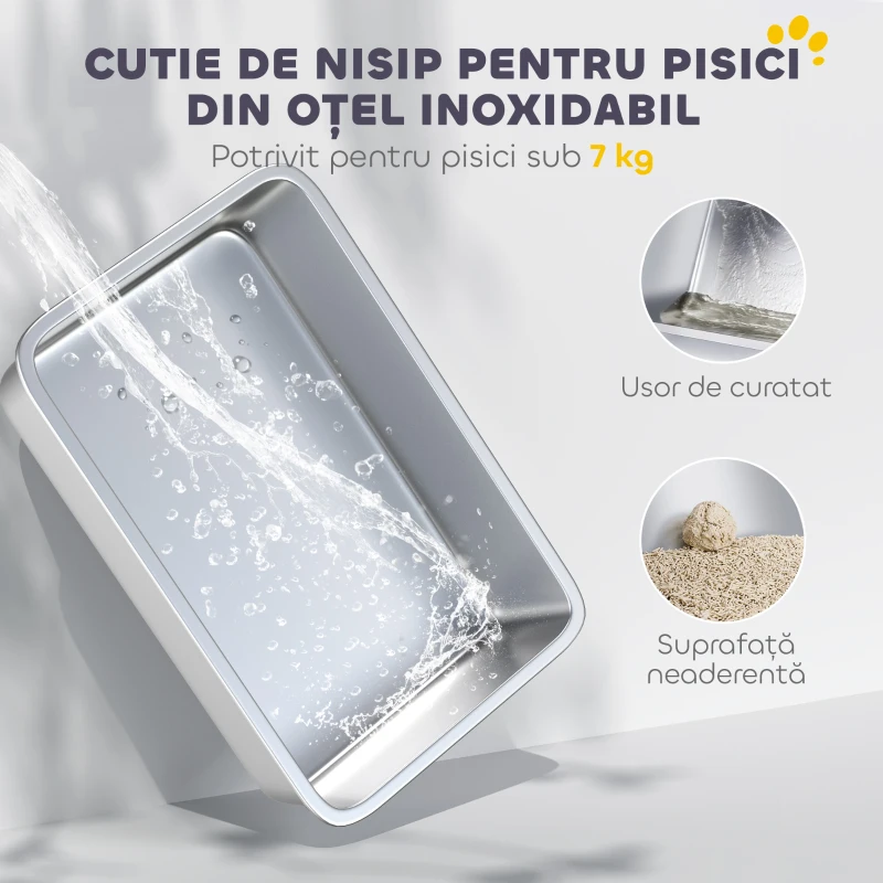 PawHut Lădiță pentru pisici închisă cu 2 intrări, deodorant și lopățică, 60,4x40,4x41,8 cm, alb și gri