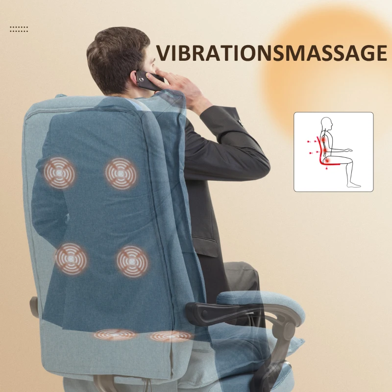 Vinsetto Massage-Bürostuhl, Schreibtischsessel mit Massagefunktion, höhenverstellbarer, ergonomischer Drehstuhl, Nylon, Blau