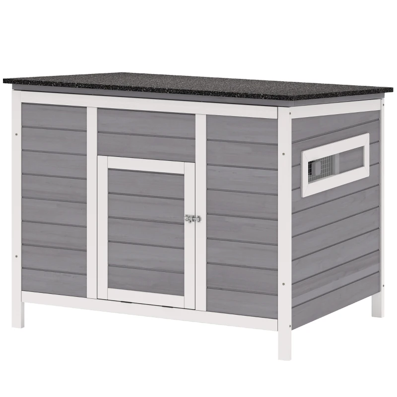 PawHut Entenstall wetterfest Entenhaus aus Holz mit herausnehmbar Boden Schiebefenster aufklappbar Asphaltdach 93x70x72cm Grau
