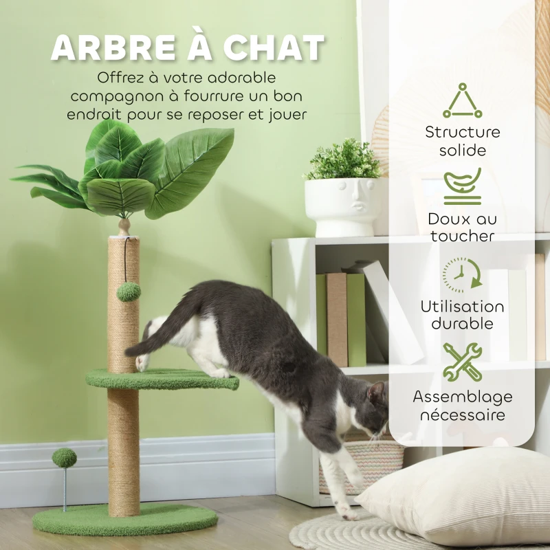 PawHut Arbre à chat arbre à grimper pour chat hauteur 83 cm avec griffoir en jute, balles jouets, plates-formes en peluche