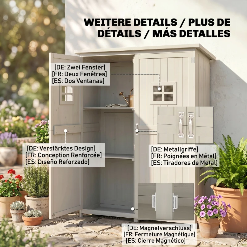 Outsunny Gartenschrank Holz Geräteschuppen Gerätehaus Geräteschrank Pultdach Garten Grau 127,5x50x164cm