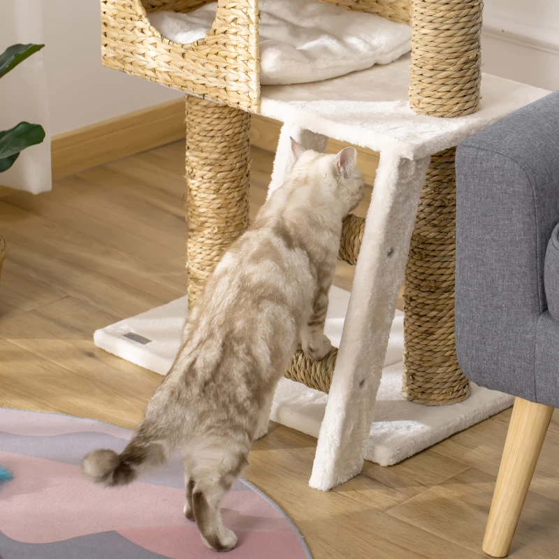 PawHut Arbre à chat arbre à grimper griffoir pour chat hauteur 100,5 cm avec coussins et échelle centre d'activités poteaux en quenouille
