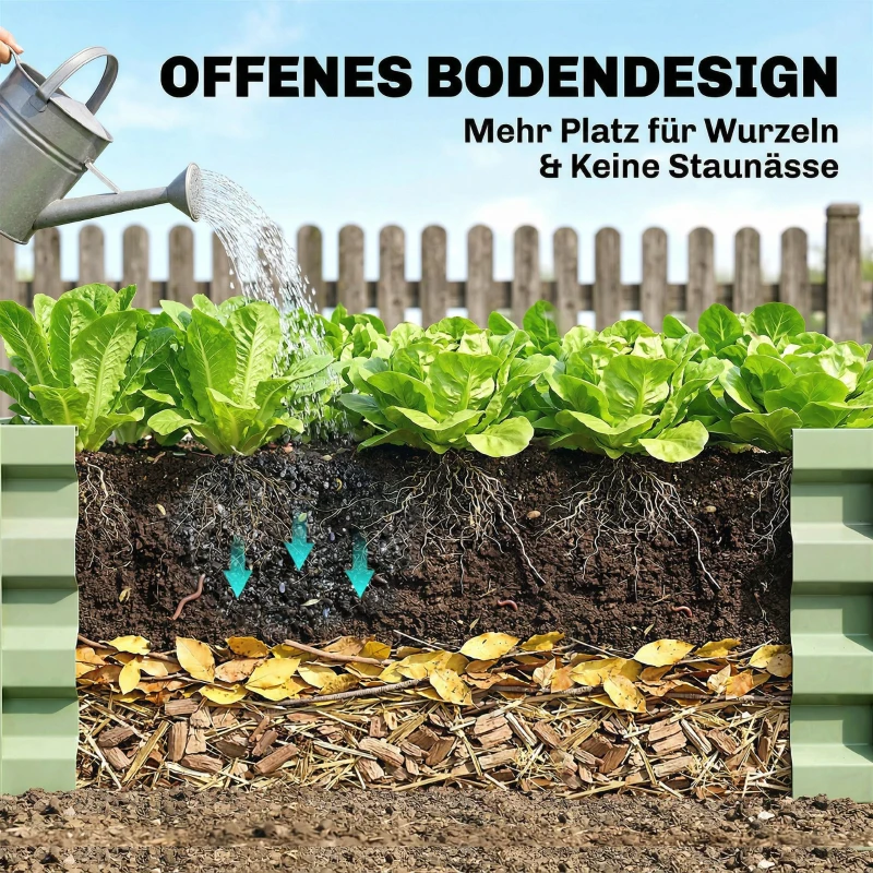 Outsunny Hochbeet Pflanzkasten, wetterbeständig, offener Boden, verzinkter Stahl, 120 cm x 60 cm x 30,5 cm, Grün