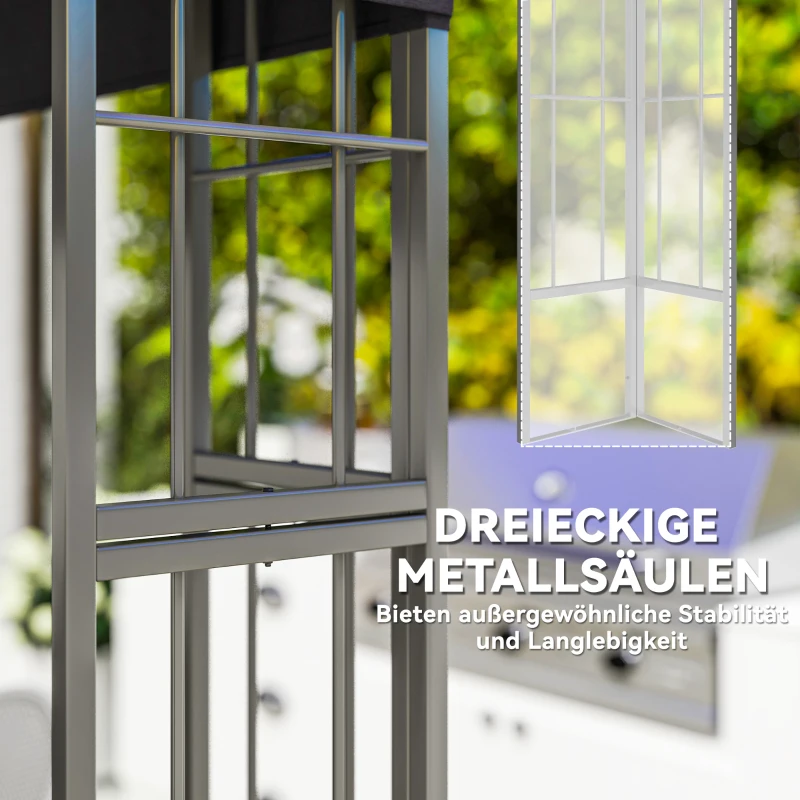 Outsunny 3 x 3 m Garten-Pavillon, 2-Stufen-Dach-Design, UV30+ Schutz, UV-beständig, Sonnenschutz, Metallrahmen, Dunkelgrau