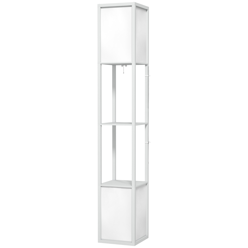 HOMCOM Lampă de podea modernă cu 2 abajururi și 2 rafturi pentru becuri E27, putere max. 40W, 26x26x156 cm, alb