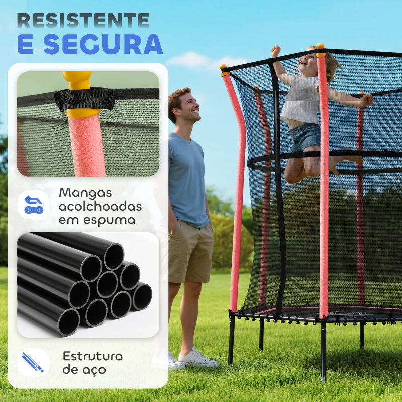 HOMCOM Trampolim para Crianças com Rede de Segurança e Estrutura de Aço para Interiores e Exteriores Carga 50kg Ø163,5x190 cm Vermelho