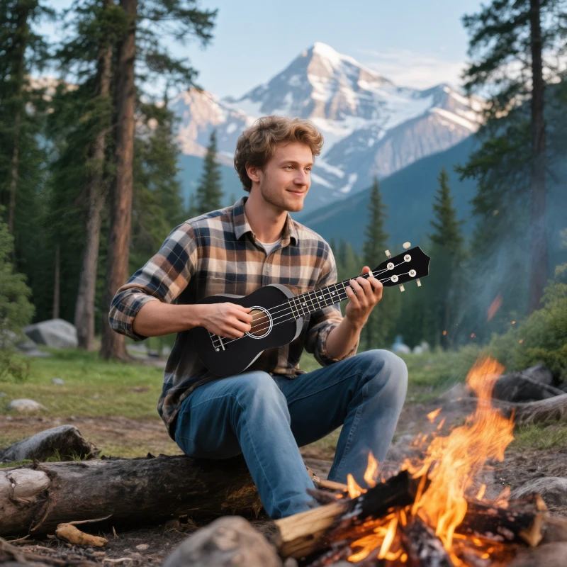 HOMCOM Ukulele per Principianti da 21 Pollici in Legno con Corde in Nylon, Plettro e Corda di Ricambio, Nero