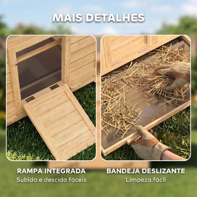 PawHut Galinheiro de Madeira para Exterior com 2 Ninhos Bandeja Removível Poleiros Telhado Impermeável 150x100x96,5 cm Madeira