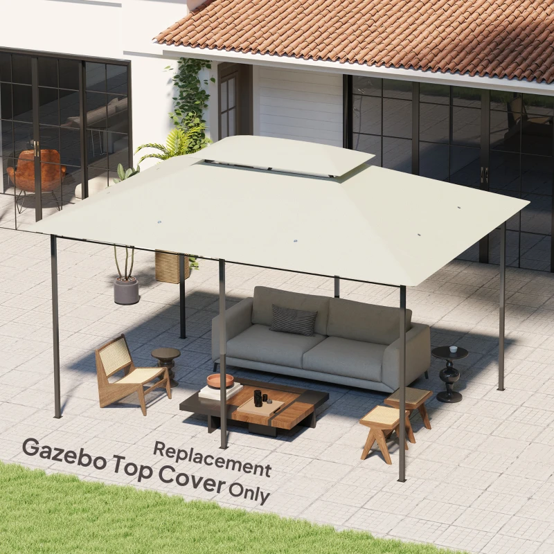 Outsunny Toldo de Substituição 4x3m para Pérgola de Jardim 2 Níveis Respirável com 8 Orifícios de Drenagem Cobertura Superior de Substituição para Pérgola Exterior Bege