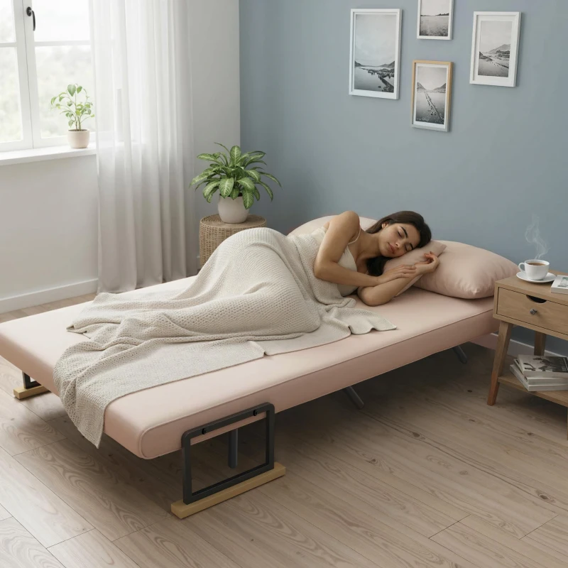 HOMCOM Sofá Cama Convertível 2 Lugares Dobrável com Encosto Ajustável em 5 Níveis e 2 Almofadas 102x73x81 cm Bege Claro