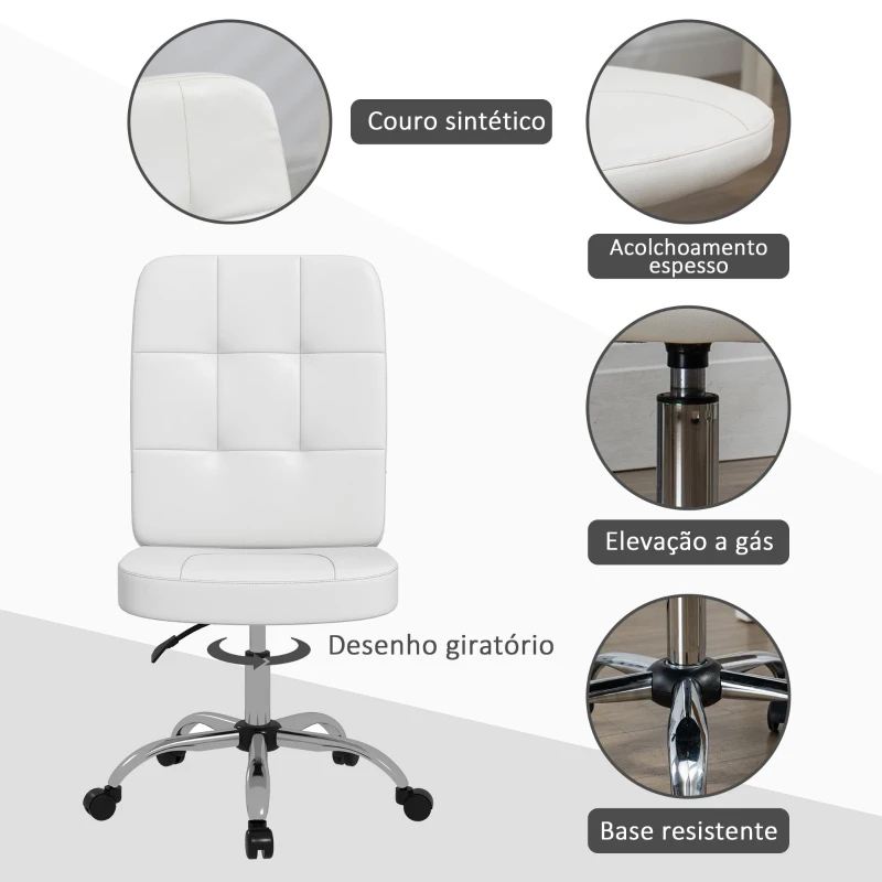 Vinsetto Cadeira de Escritório Giratória de Couro Sintético com Altura Ajustável Estilo Moderno Carga 120 kg 45x59x90-100 cm Branco