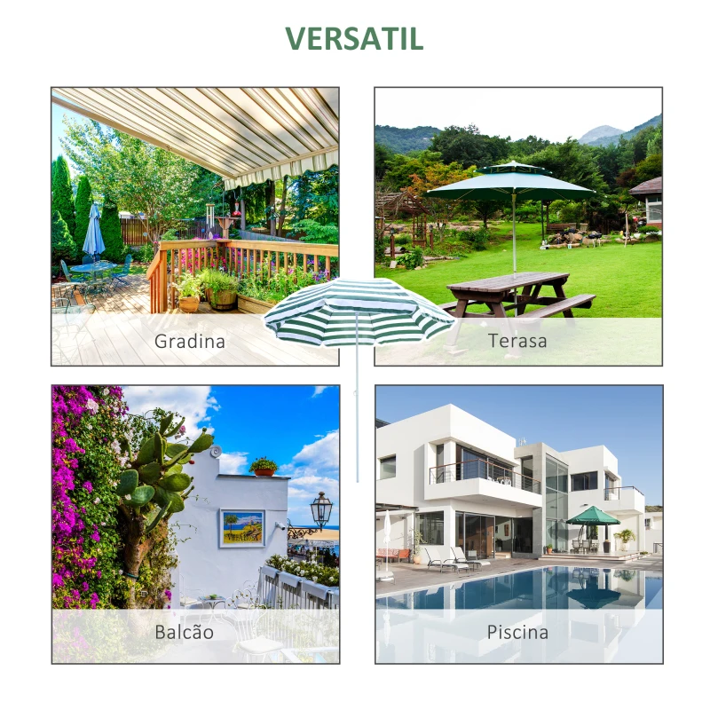 Outsunny Umbrelă de plajă înclinabilă și rotundă din metal și poliester, Ø1,8x2 m, verde și alb