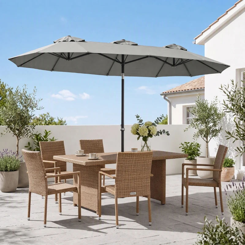 Outsunny Parasol de Jardin Exterieur Inclinable 3 x 1,5 m, Parasol Double Rectangulaire avec Manivelle, Polyester 180 g/m², Gris