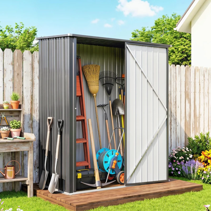 Outsunny Abrigo de Jardim 1,34m² 161,5x94,5x196 cm Abrigo de Exterior de Aço Galvanizado com Porta e Fechadura Preto