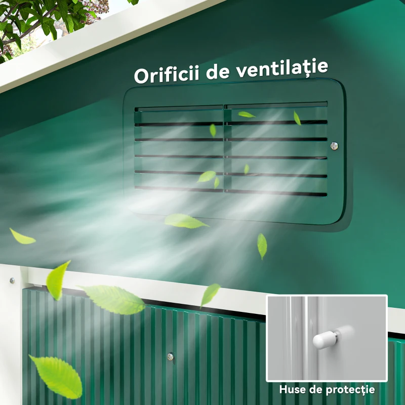 Outsunny Magazie de Grădină 3,6m² din Foi de Oțel cu 2 Uși Glisante și 4 Guri de Aerisire, 236x174x190 cm, Verde