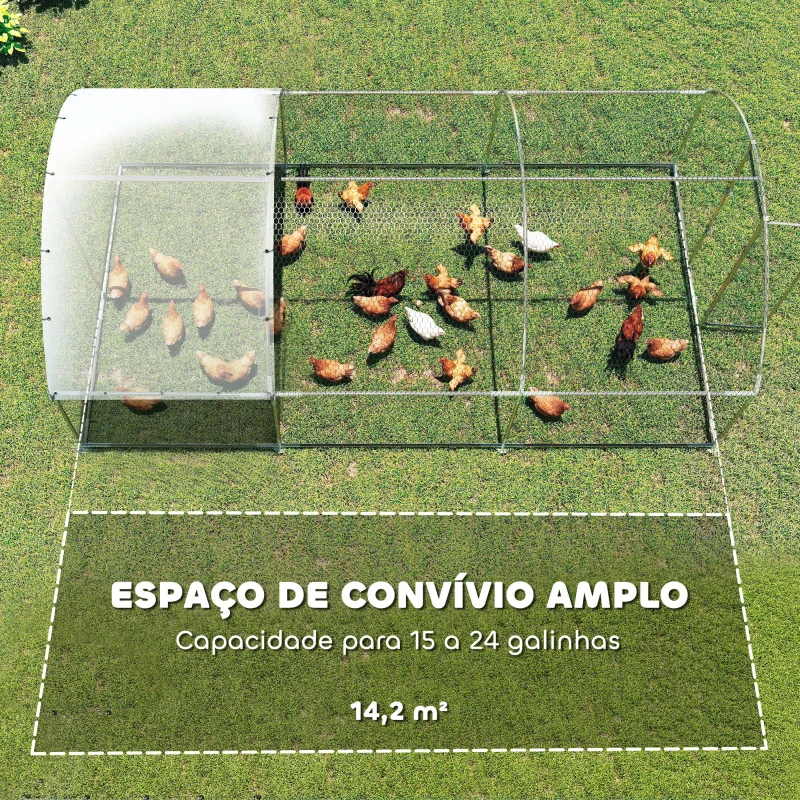 PawHut Galinheiro de Exterior 2,8x5,1x1,9 m Cobertura de Tecido Oxford Anti-UV Impermeável Fechos para 15-24 Galinhas Prateado