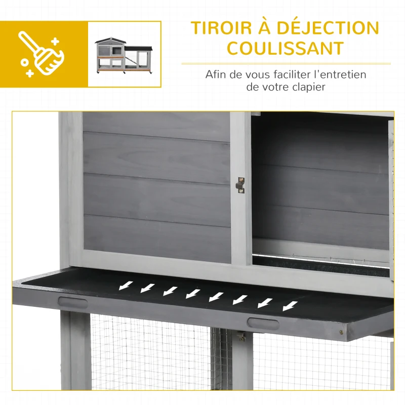 PawHut Clapier bois pour lapins petit enclos animaux villa pour lapin sur roulettes 2 étages gris(m-7)